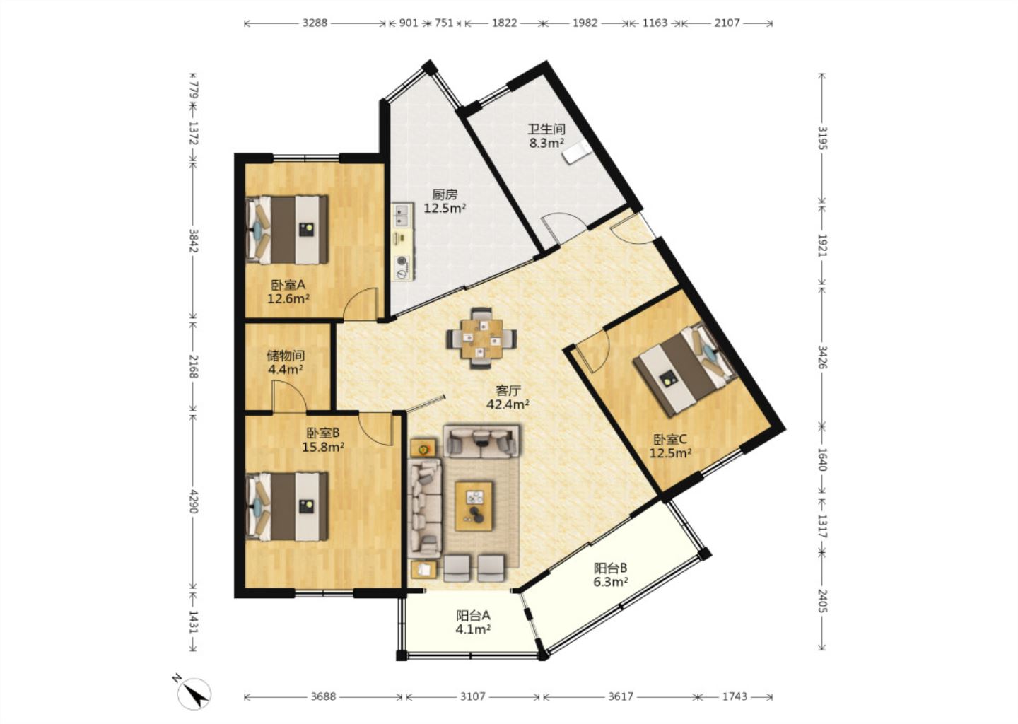 光明东村一期 3室2厅2卫 143.60m&sup2;