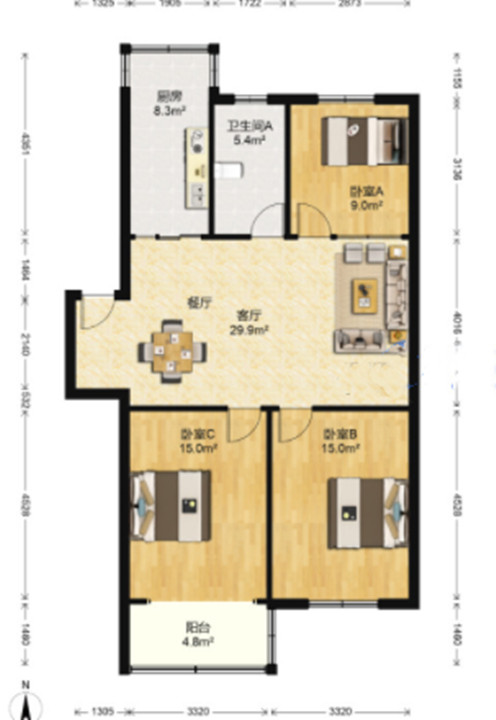 上海路7号 3室2厅2卫 141.19m&sup2;