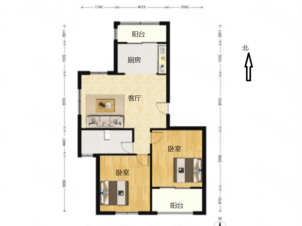 光明嘉苑 2室2厅1卫 87.06m&sup2;