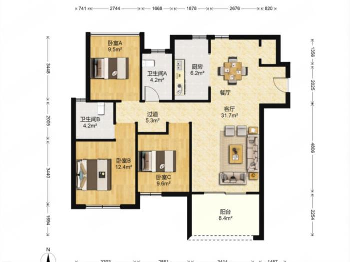 景瑞御府 3室2厅1卫121.00m&sup2;