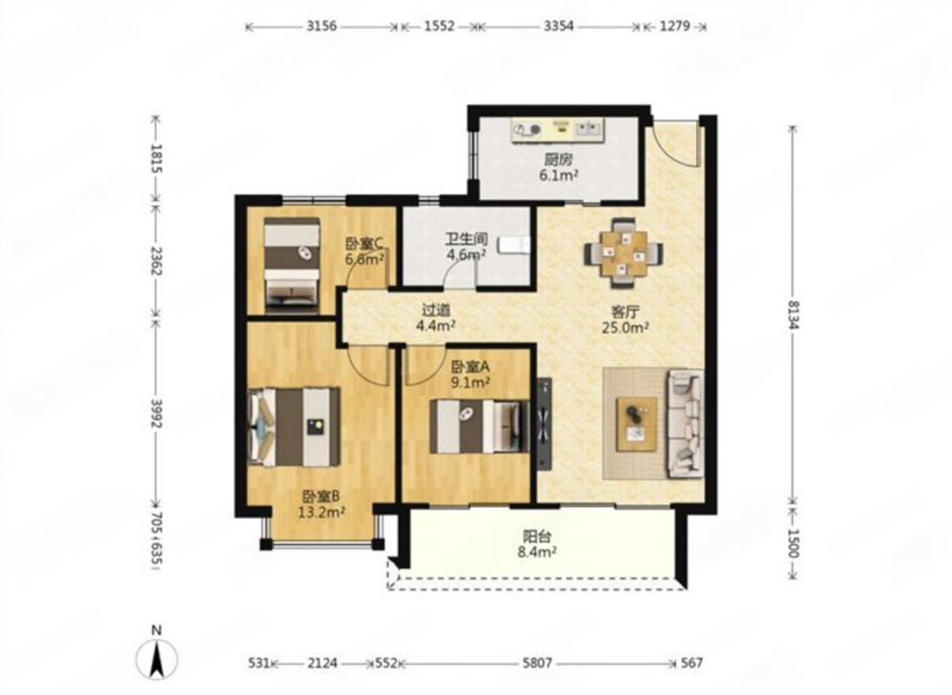 恒大御澜庭 3室2厅1卫 117m&sup2;