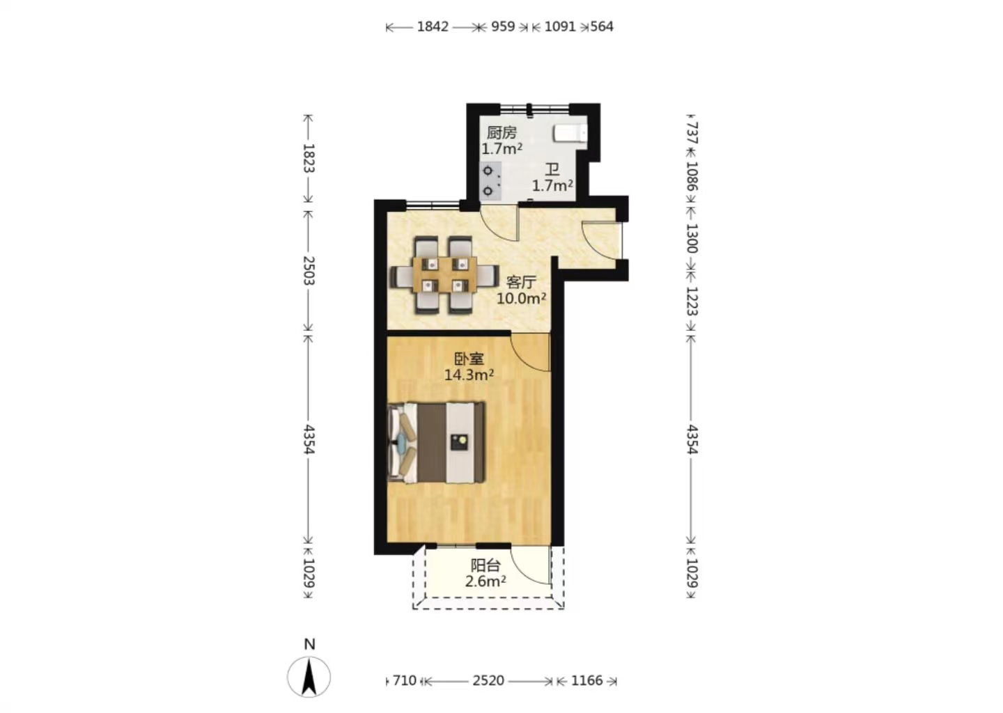 青年路新村 1室1厅1卫 41m&sup2;