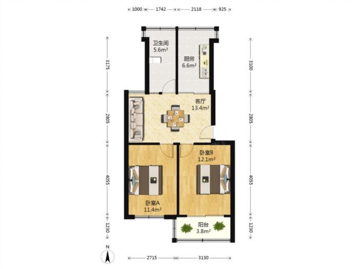 新桥新村 2室1厅1卫 70m&sup2;