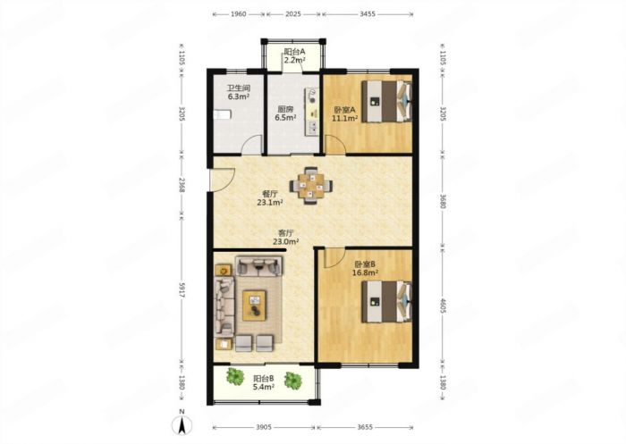 和谐汇景新苑 2室2厅1卫 117m&sup2;