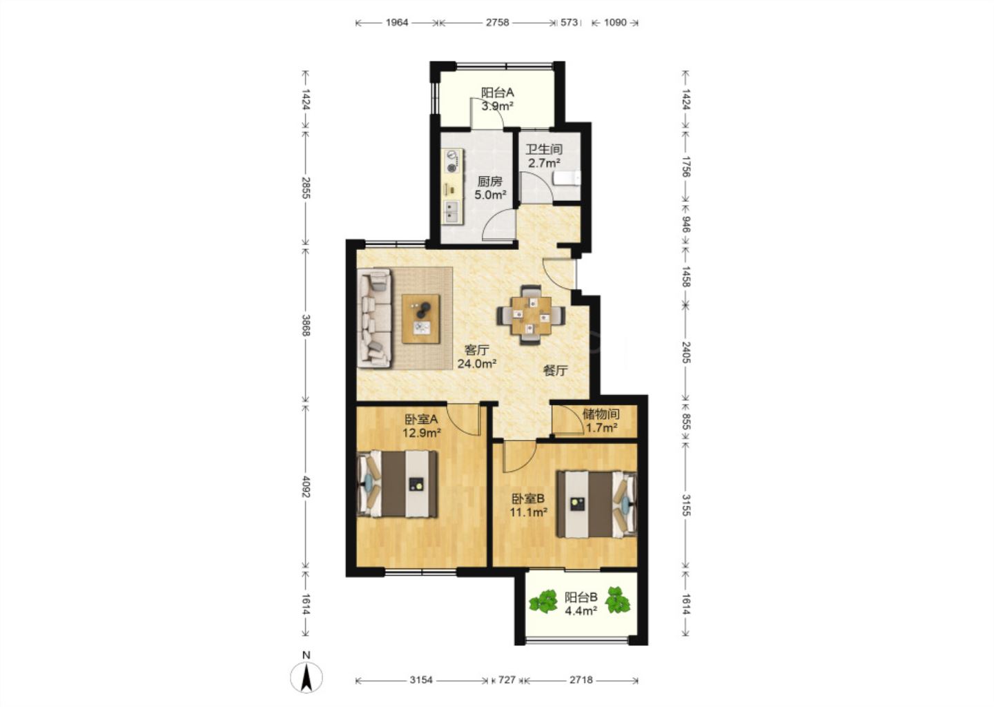 兴石花园 2室1厅1卫 83.58m&sup2;