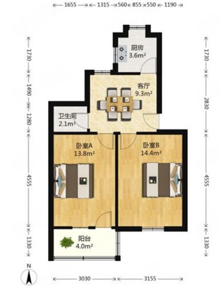 长虹新村 2室1厅1卫 60.79m&sup2;