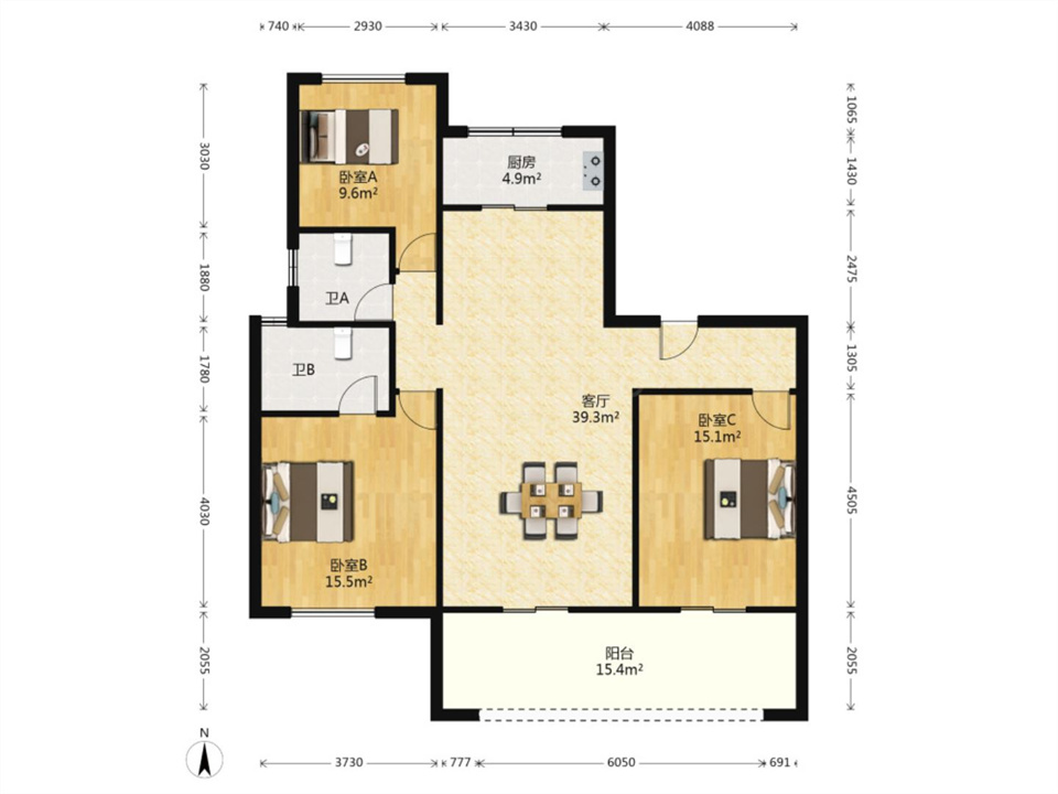 远创东樾 3室2厅2卫 124m&sup2;