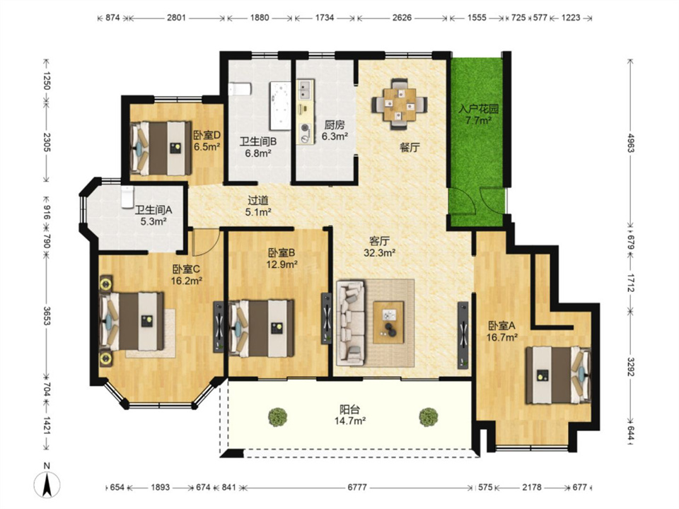 盛和九里香堤二期 4室2厅2卫 145m&sup2;
