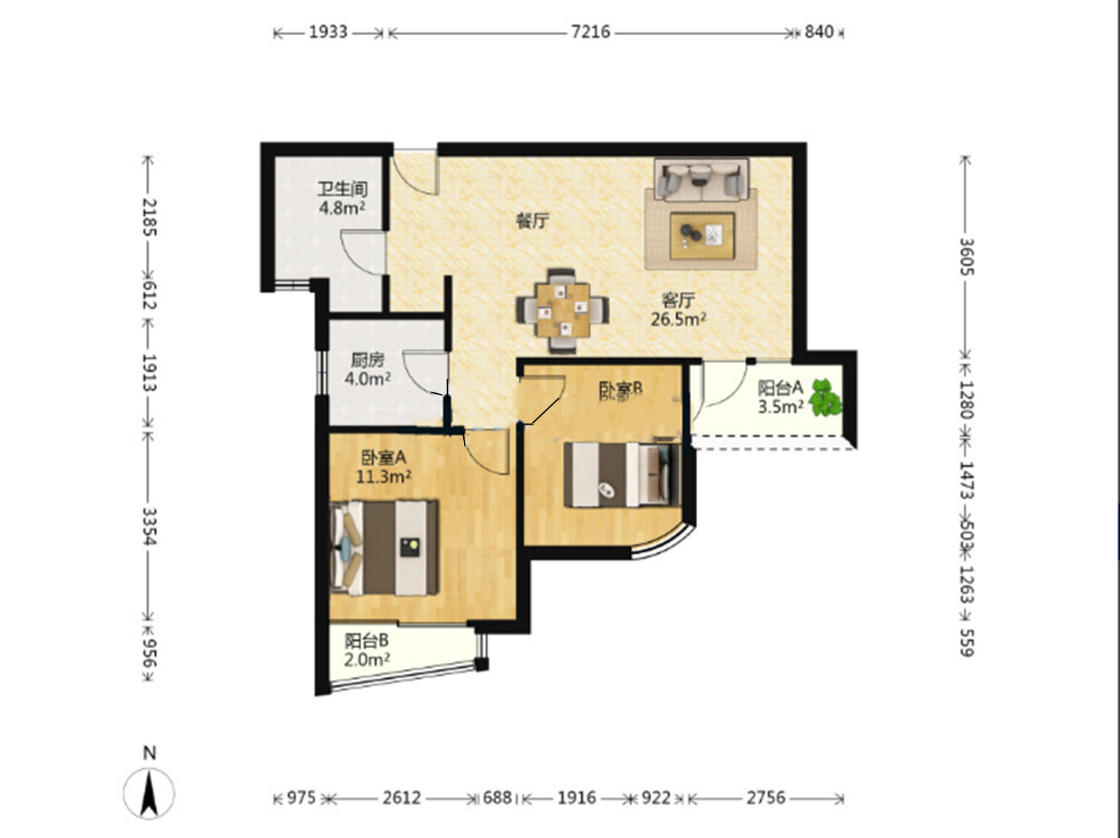 绿城玉兰公寓 2室1厅1卫 83m&sup2;