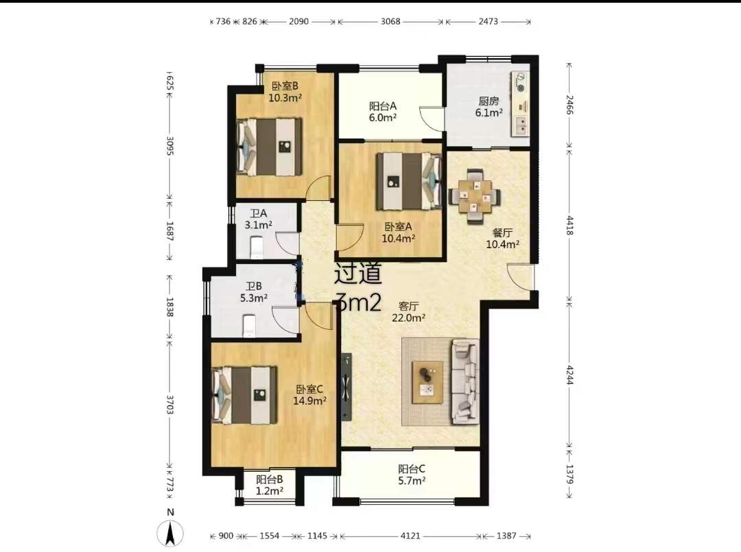 景瑞望府 3室2厅2卫 122.86m&sup2;