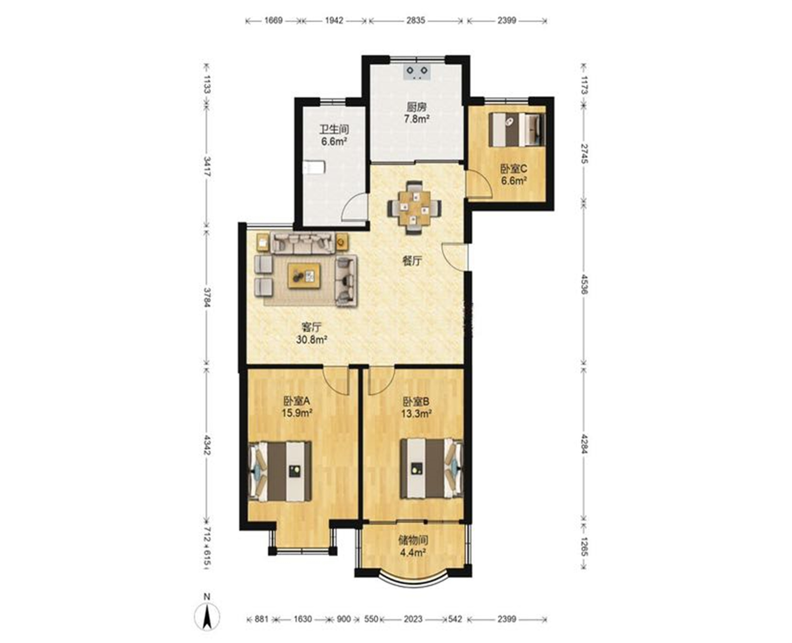 天龍逸園 3室2厅1卫 110m&sup2;