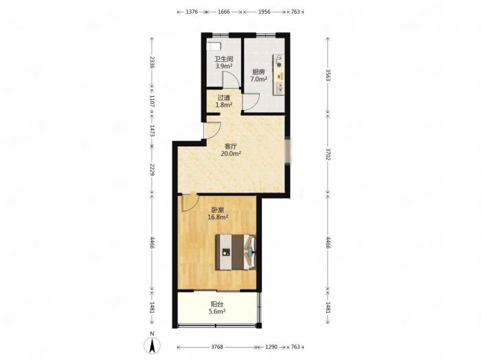 锦安花园一期 1室1厅1卫 60m&sup2;