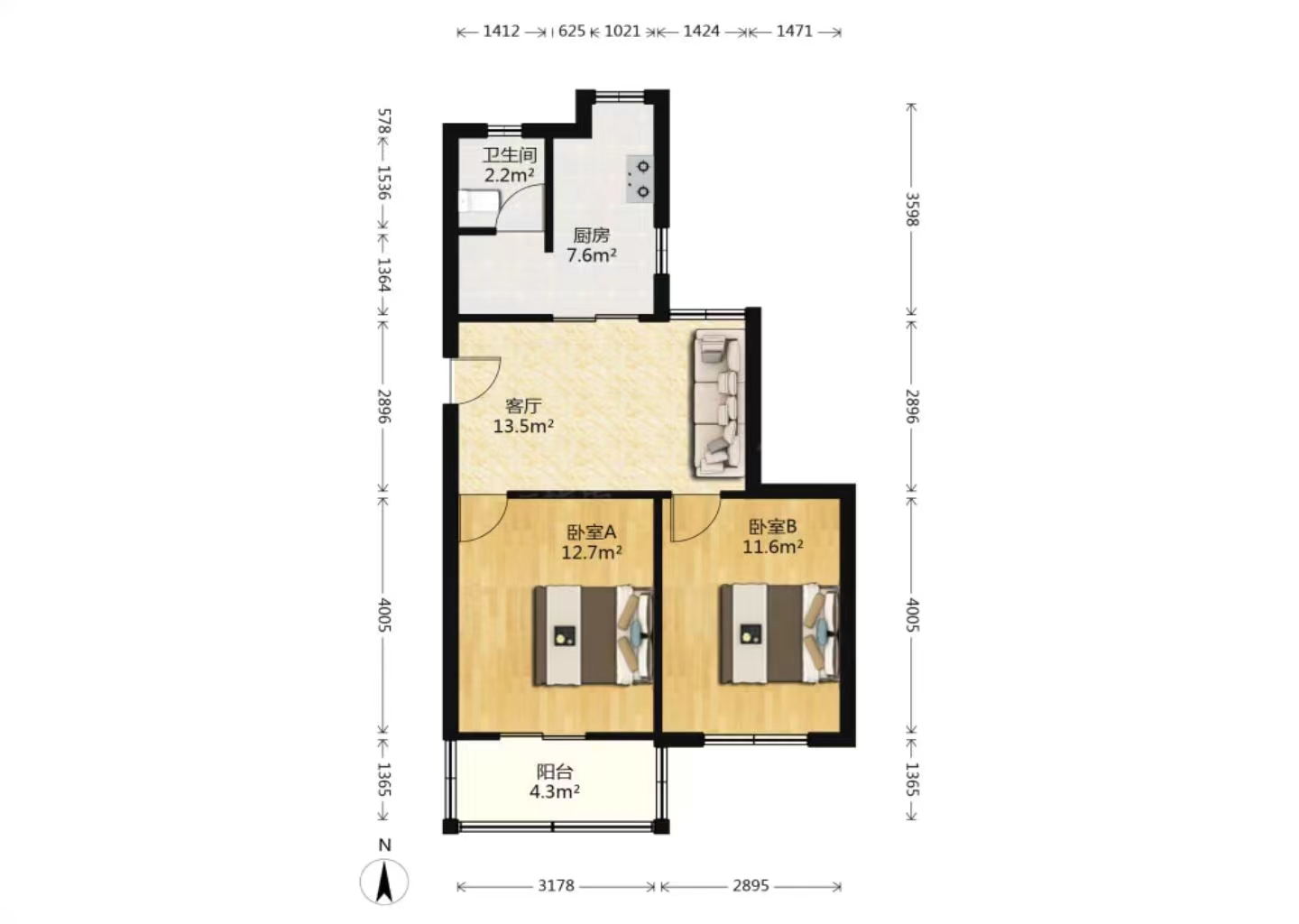晨苑 2室1厅1卫 67.50m&sup2;