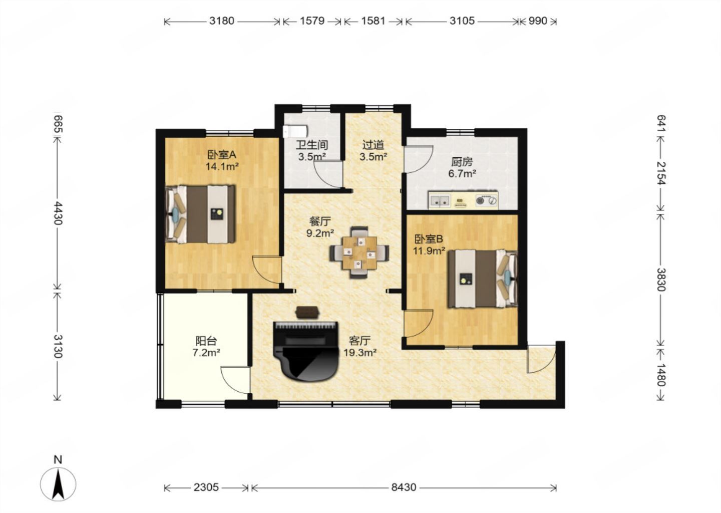 跃龙路76号 2室1厅1卫 64.40m&sup2;