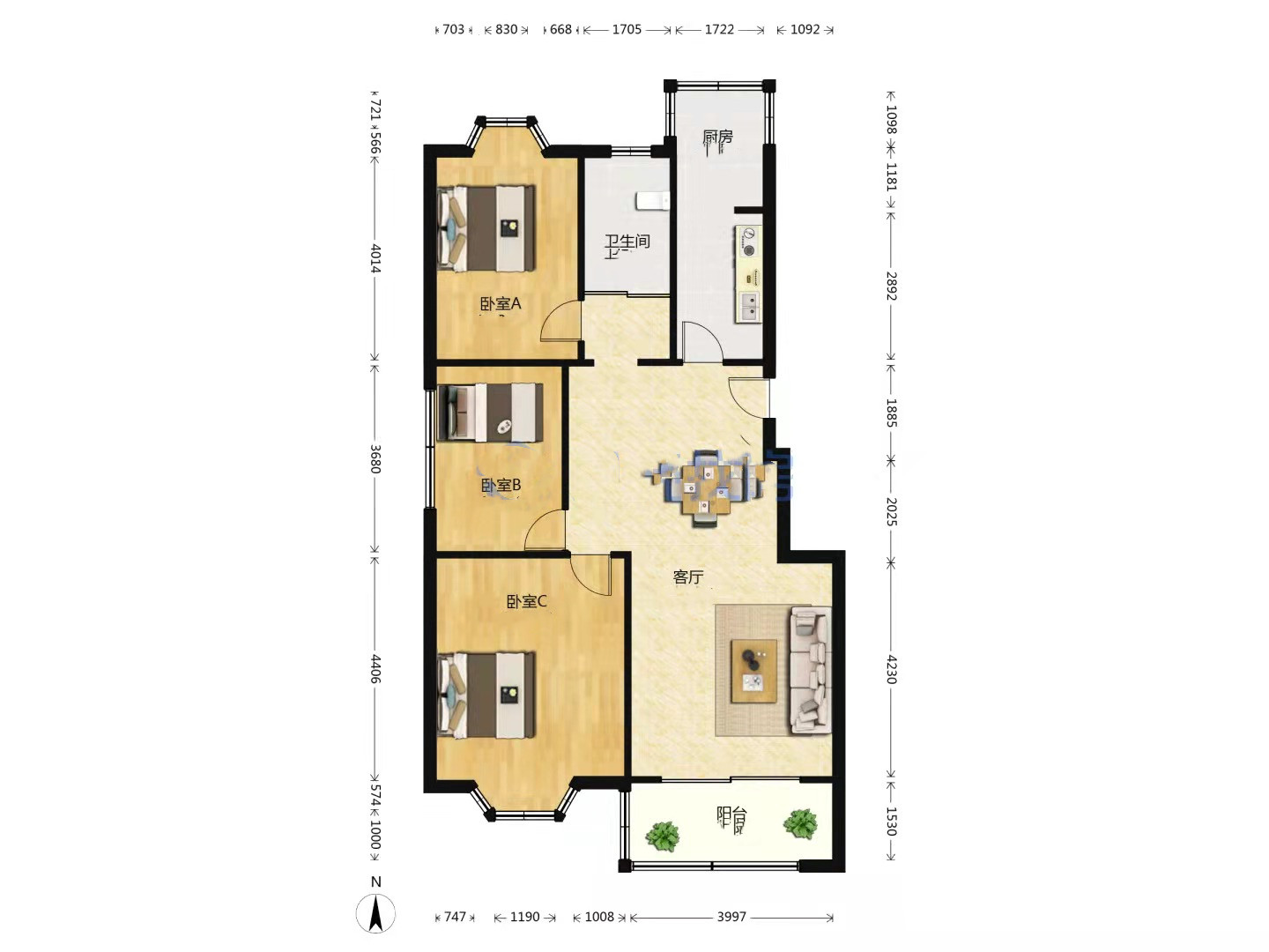 景河苑 2室2厅1卫 115m&sup2;