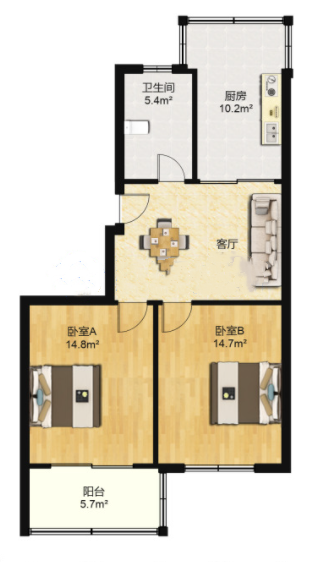 星辰花园 3室2厅1卫 78m&sup2;