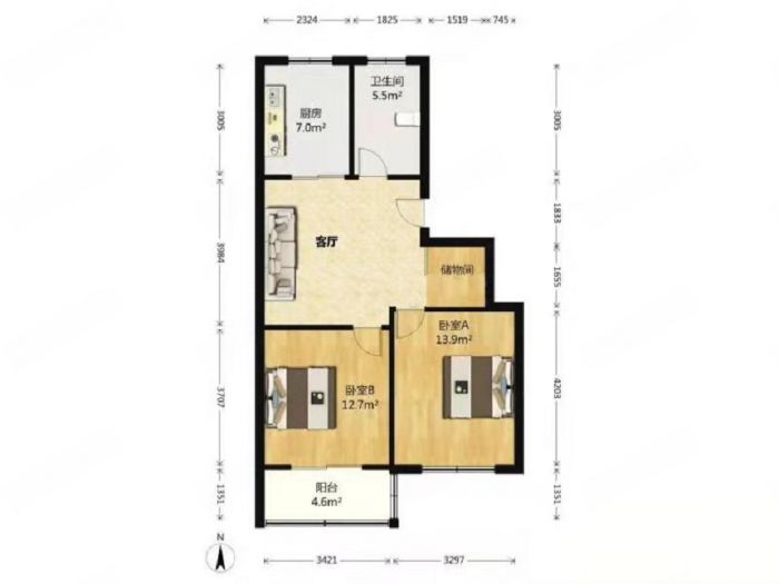 新星苑 2室2厅1卫 78m&sup2;