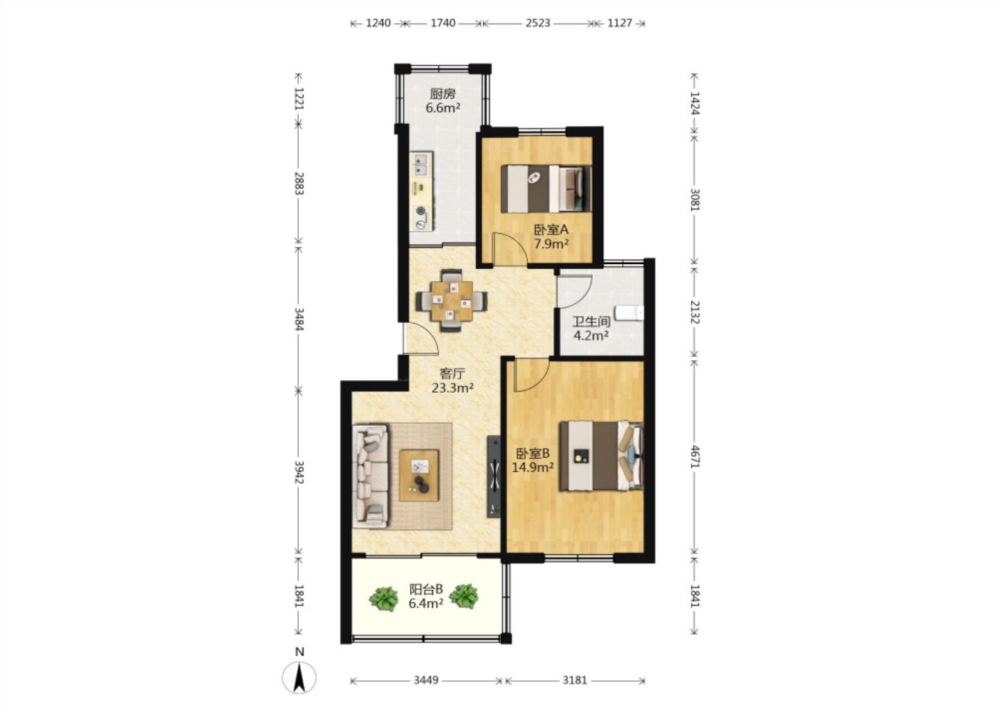 紫东花苑 2室1厅1卫 75m&sup2;