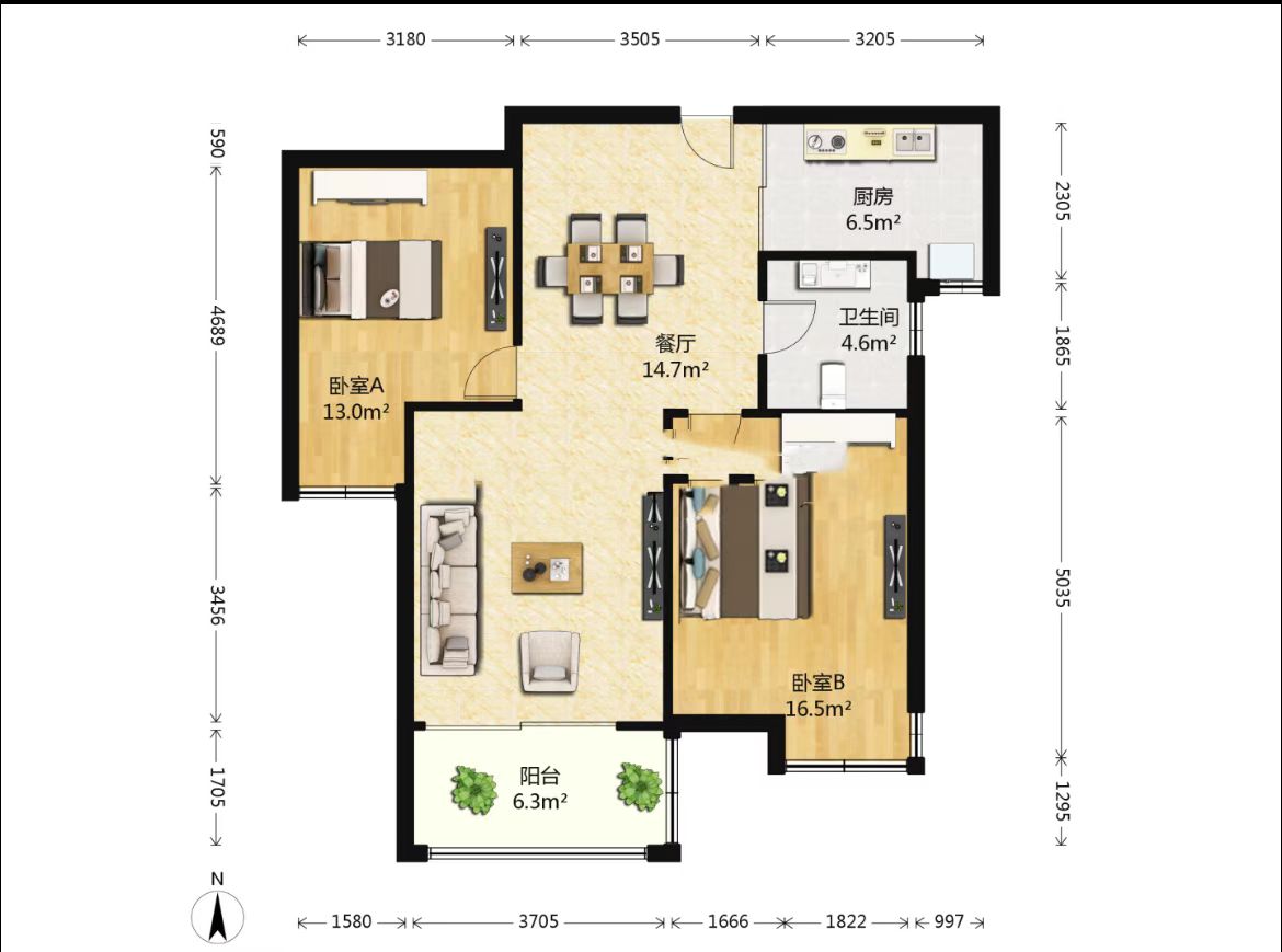 帝奥世伦名郡 2室2厅1卫 97.68m&sup2;