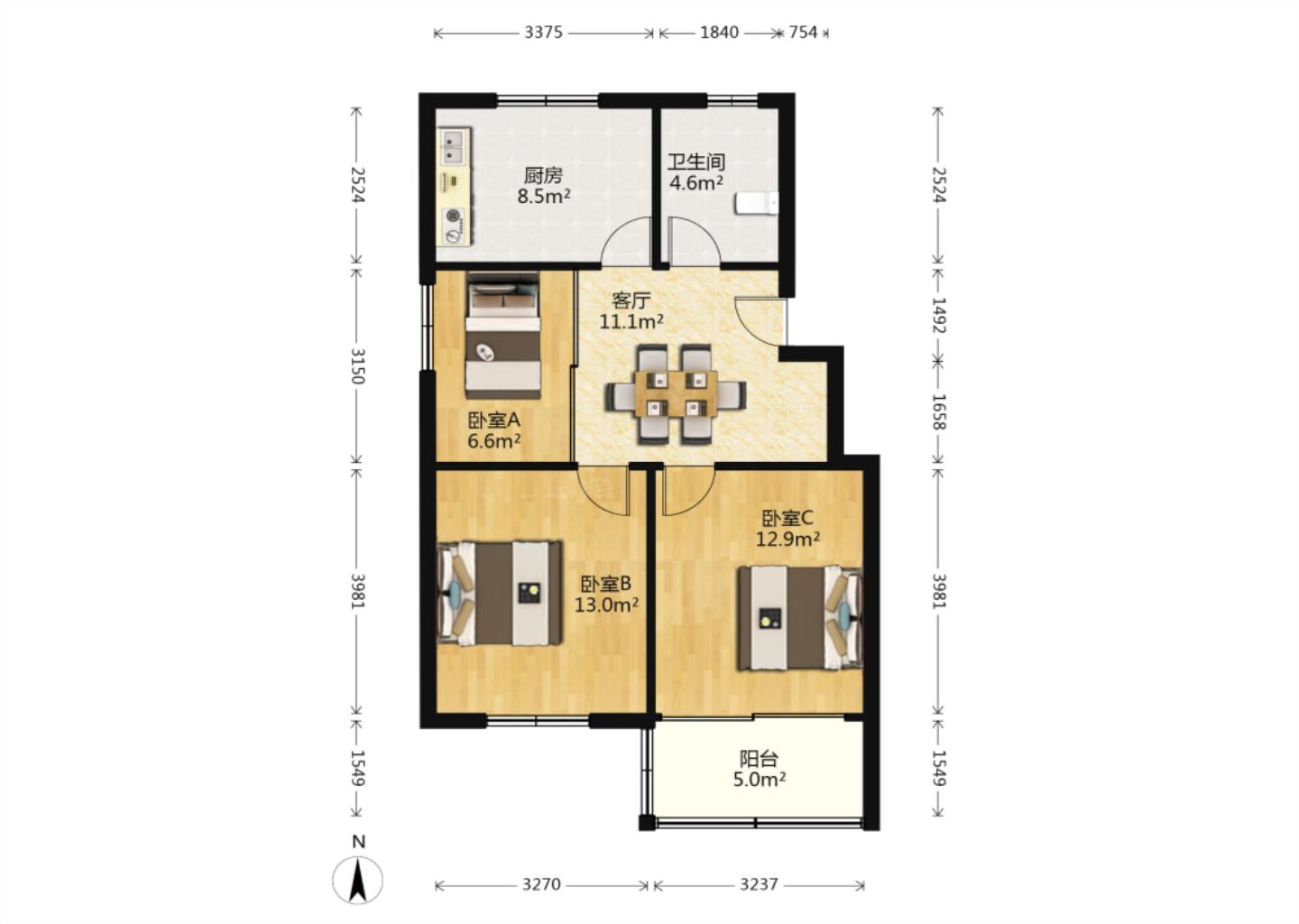 北濠桥东村 2室1厅1卫 74.55m&sup2;