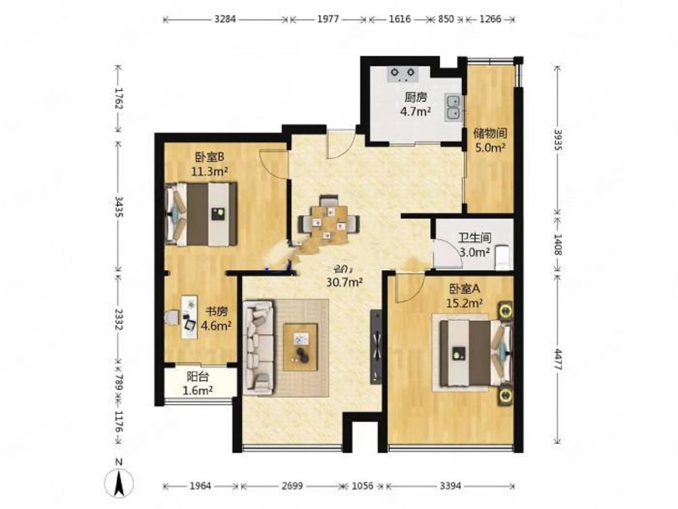 未来锦城 3室2厅1卫 84.5m&sup2;