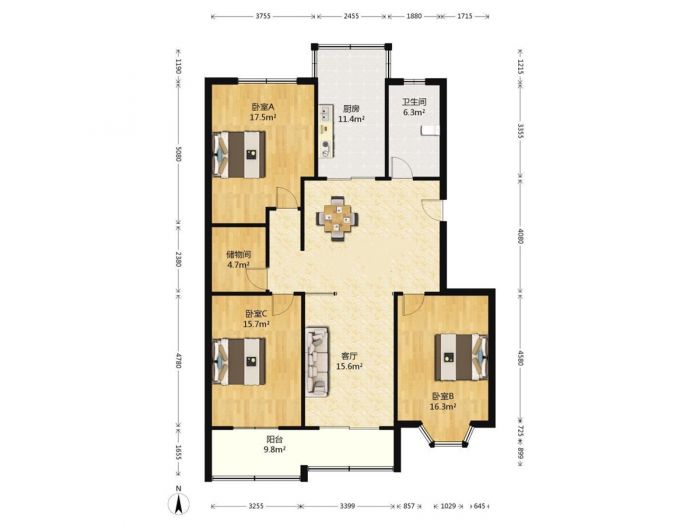 前景花苑 3室2厅1卫 139.93m&sup2;