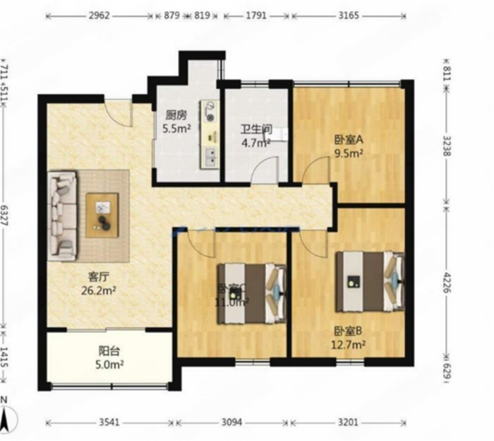 南通雅居乐花园 3室2厅1卫 99m&sup2;