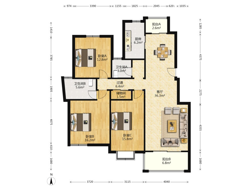 优山美地花园北区 3室2厅2卫 143m&sup2;