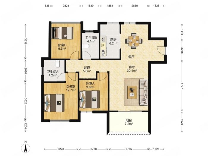景瑞御府 3室2厅2卫 120m&sup2;