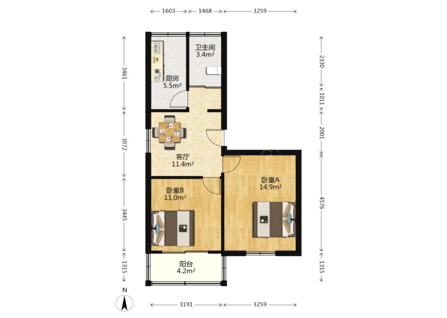 城南新村(崇川区) 2室1厅1卫 58.66m&sup2;