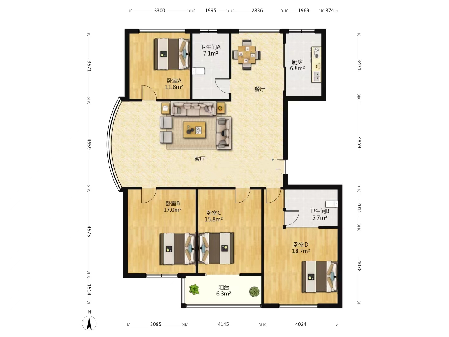 凤凰莱茵苑 4室1厅1卫 179m&sup2;