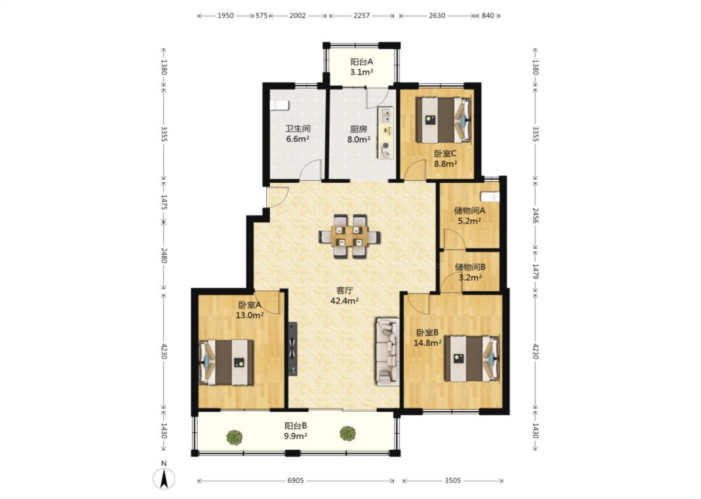 景和花苑 3室2厅1卫 138.9m&sup2;