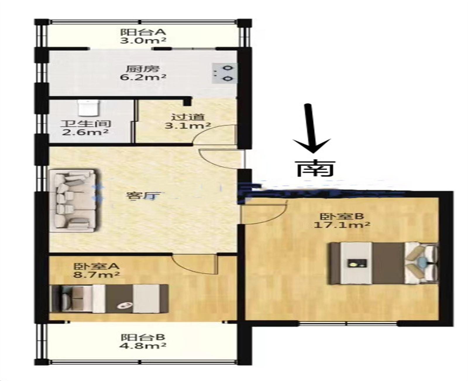 南园路18号大院 2室1厅1卫 75m²