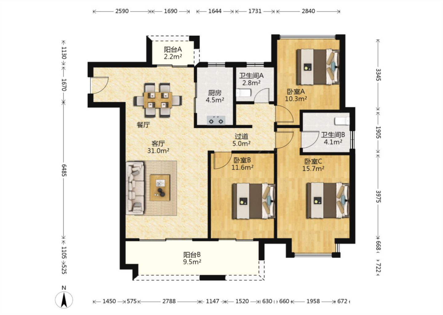 云樾东方 4室2厅2卫 124.64m&sup2;