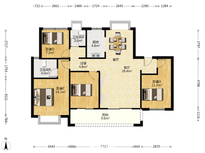 春风南岸东园 4室2厅2卫 138.00m&sup2;