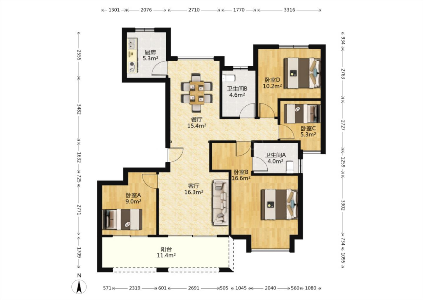 圆融玺悦 4室2厅2卫 134m&sup2;