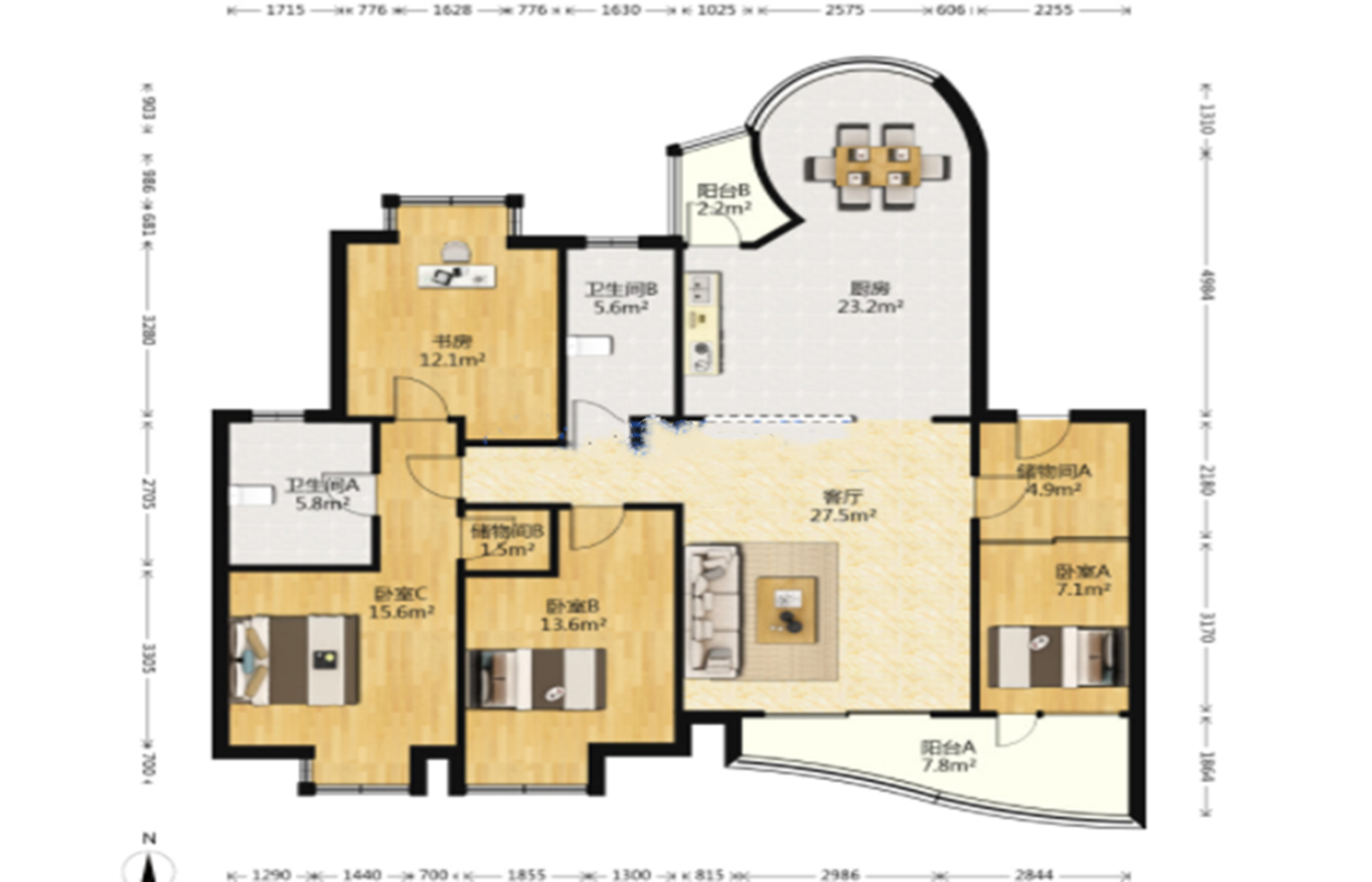 优山美地花园南区 4室2厅2卫 143m&sup2;
