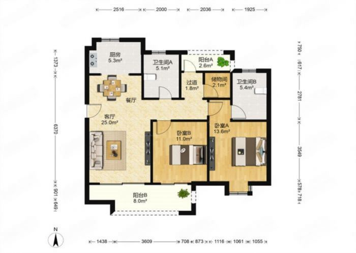 绿地新里城 3室2厅2卫 106m&sup2;