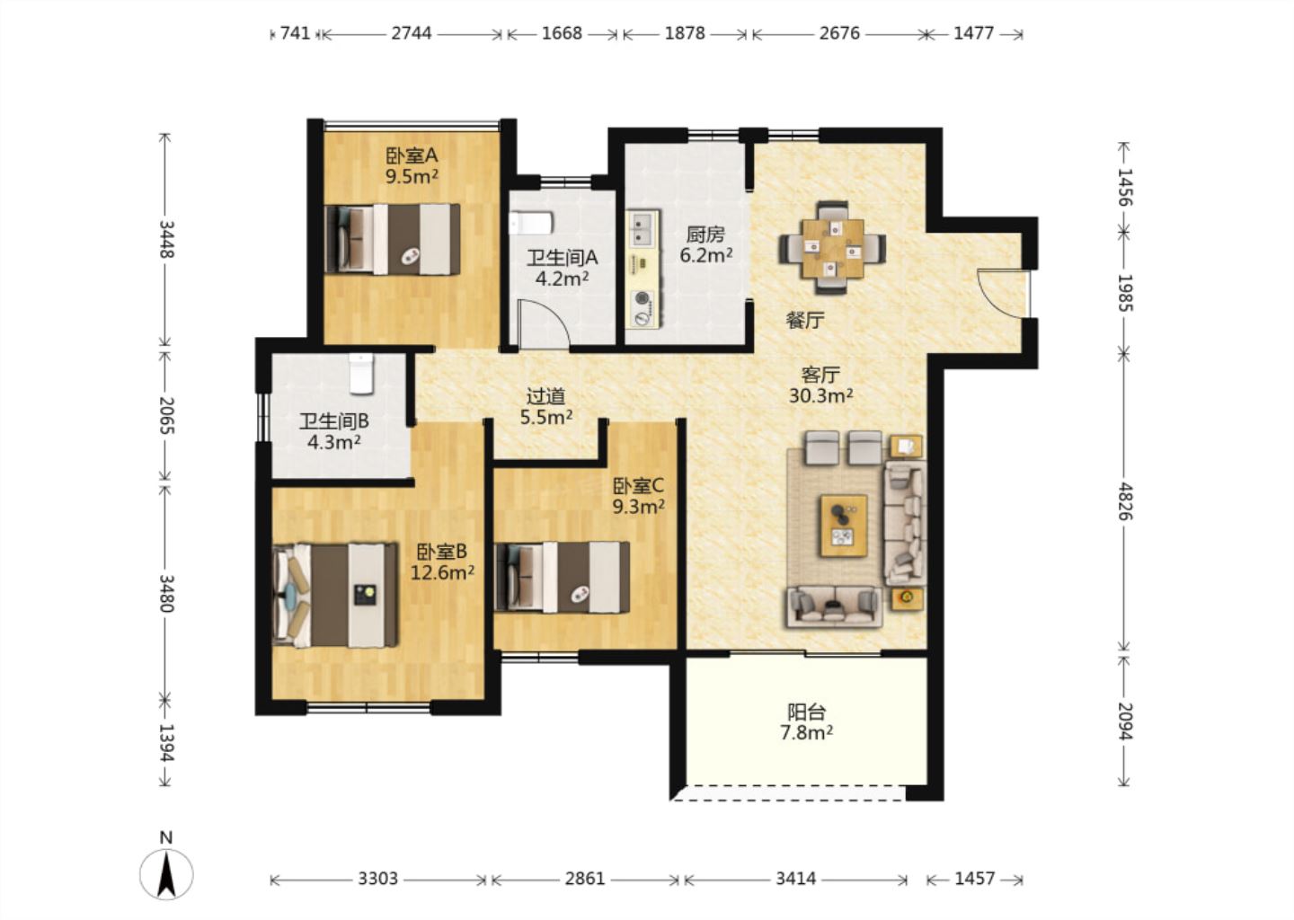 景瑞御府 3室2厅2卫 121.00m&sup2;