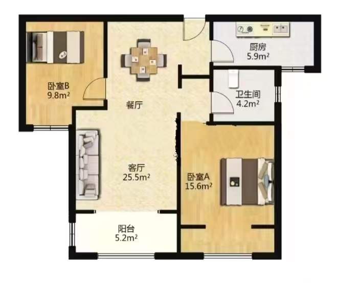 南通橡树湾 2室2厅1卫 85.00m&sup2;