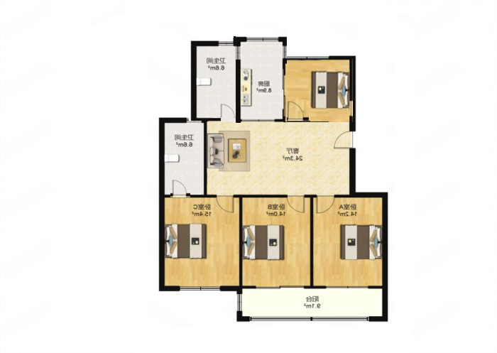 盛唐公寓 3室2厅1卫 128m&sup2;