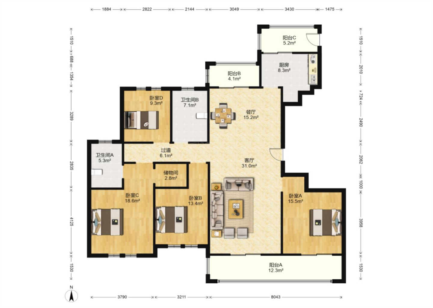 中港城世家 4室2厅2卫 189m&sup2;