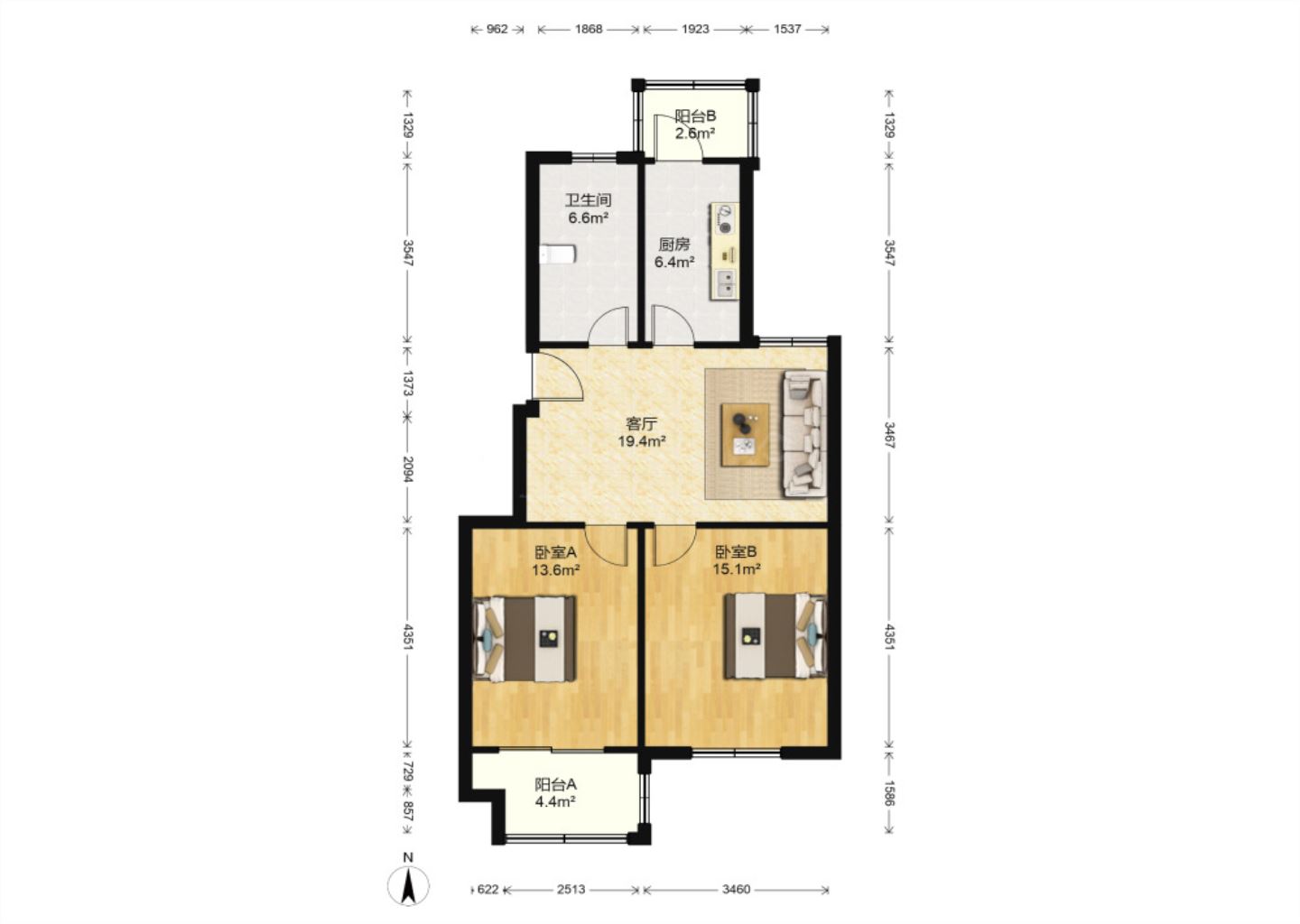 幸福新城 2室1厅1卫 84m&sup2;