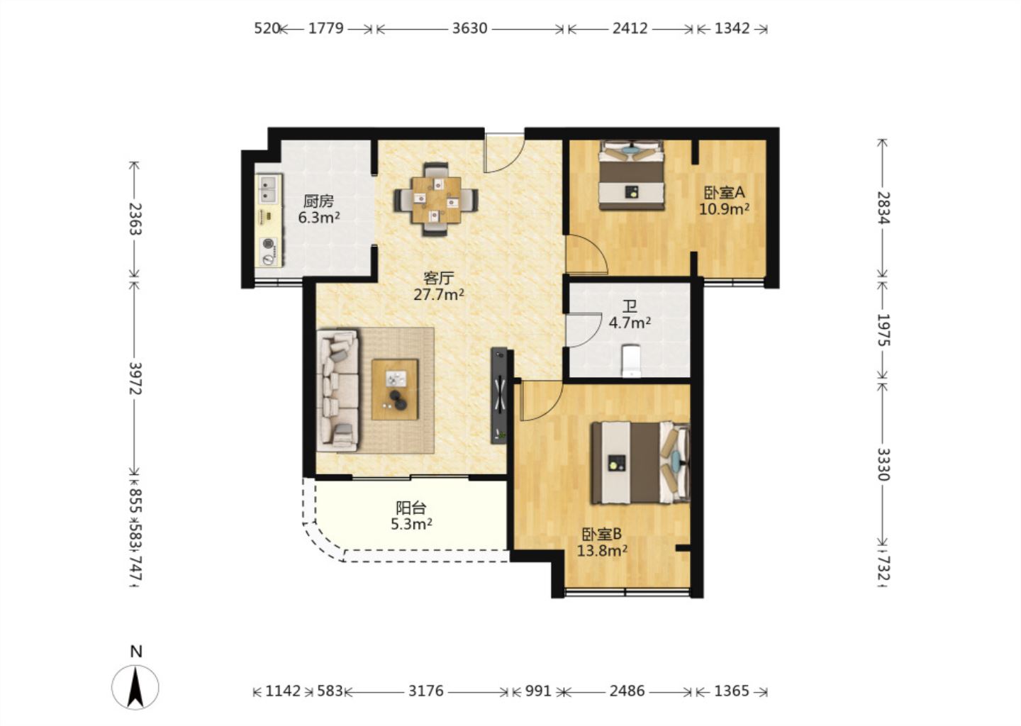 幸福天地二期 2室1厅1卫 89.16m&sup2;