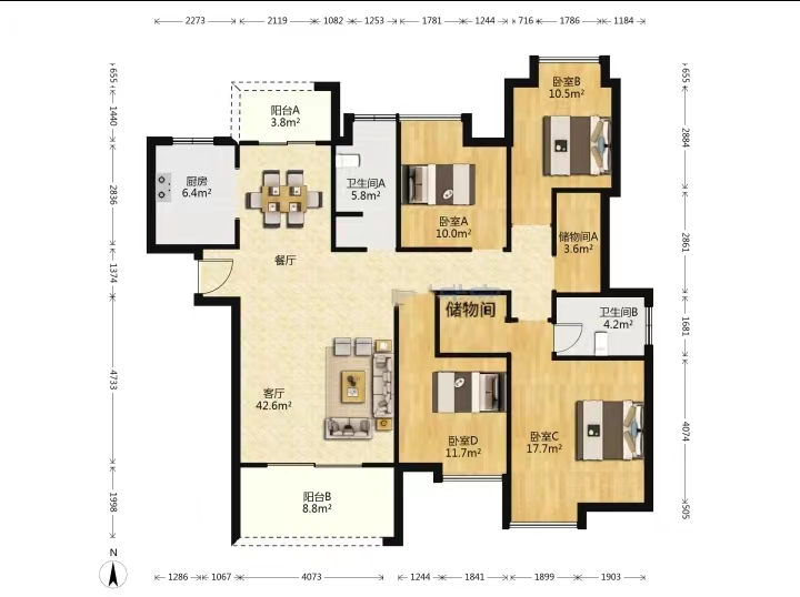 南山国际社区 4室2厅2卫 161m&sup2;