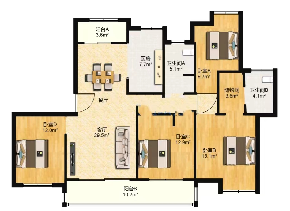 苏建阳光新城 4室2厅2卫 161.00m&sup2;