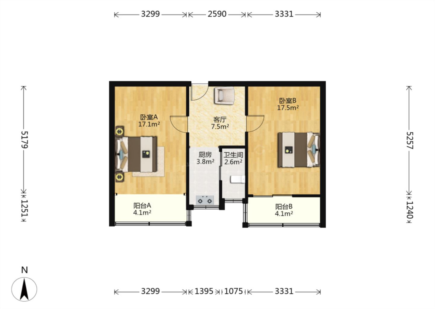 青年中路9号 2室1厅1卫 66m&sup2;