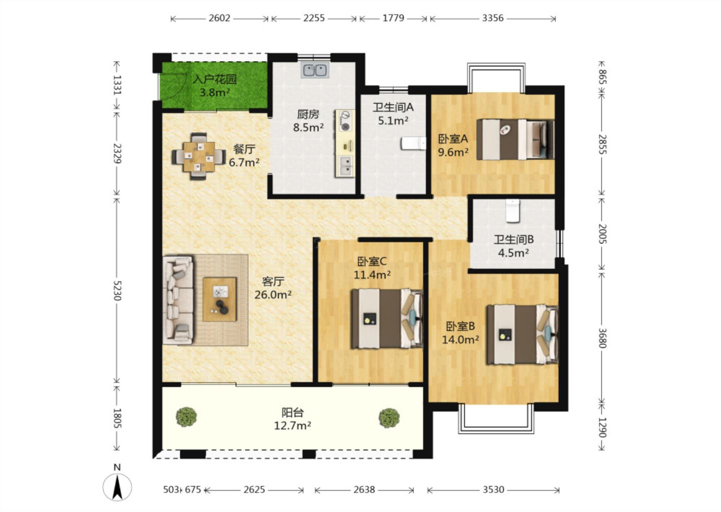 华强城 3室2厅2卫 124m&sup2;