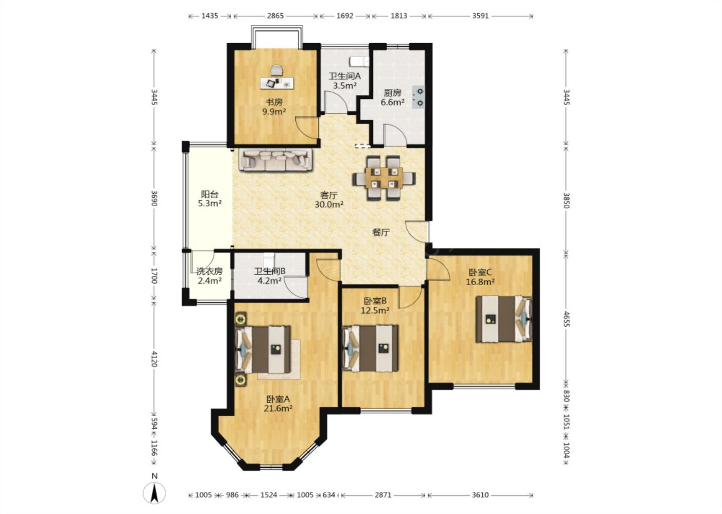 中南世纪花城三期 4室2厅2卫 148m&sup2;