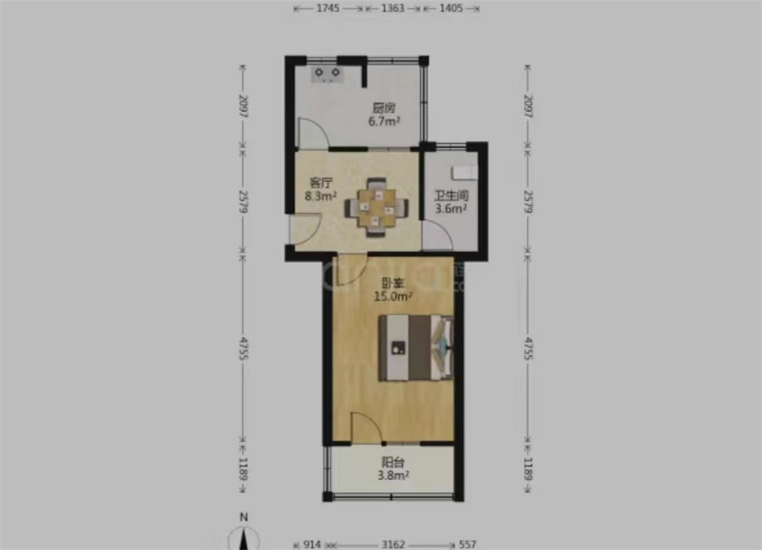 万象西园 1室1厅1卫 45m&sup2;